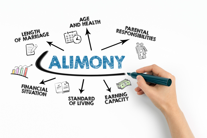 Alimony Concept. Chart with keywords and icons on white background.