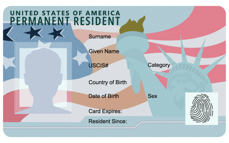 Permanent Resident Card. Vector illustration of green card. Green card. Template of Permanent Resident Card isolated on white background. Cartoon Green card of the United States